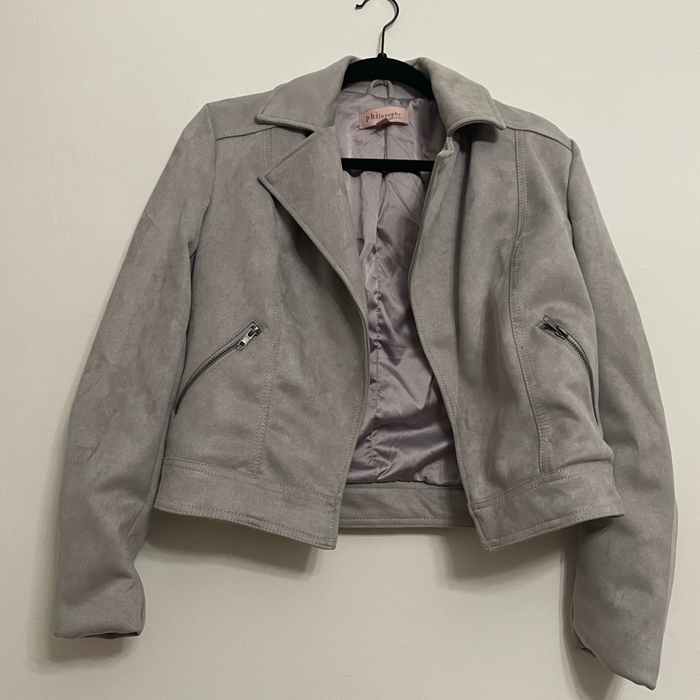 Grey faux suede biker jacket